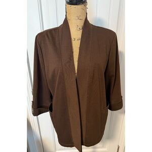 Allison Daley Brown Open Front Jacket Women’s Petite Med Casual Blazer Cardigan